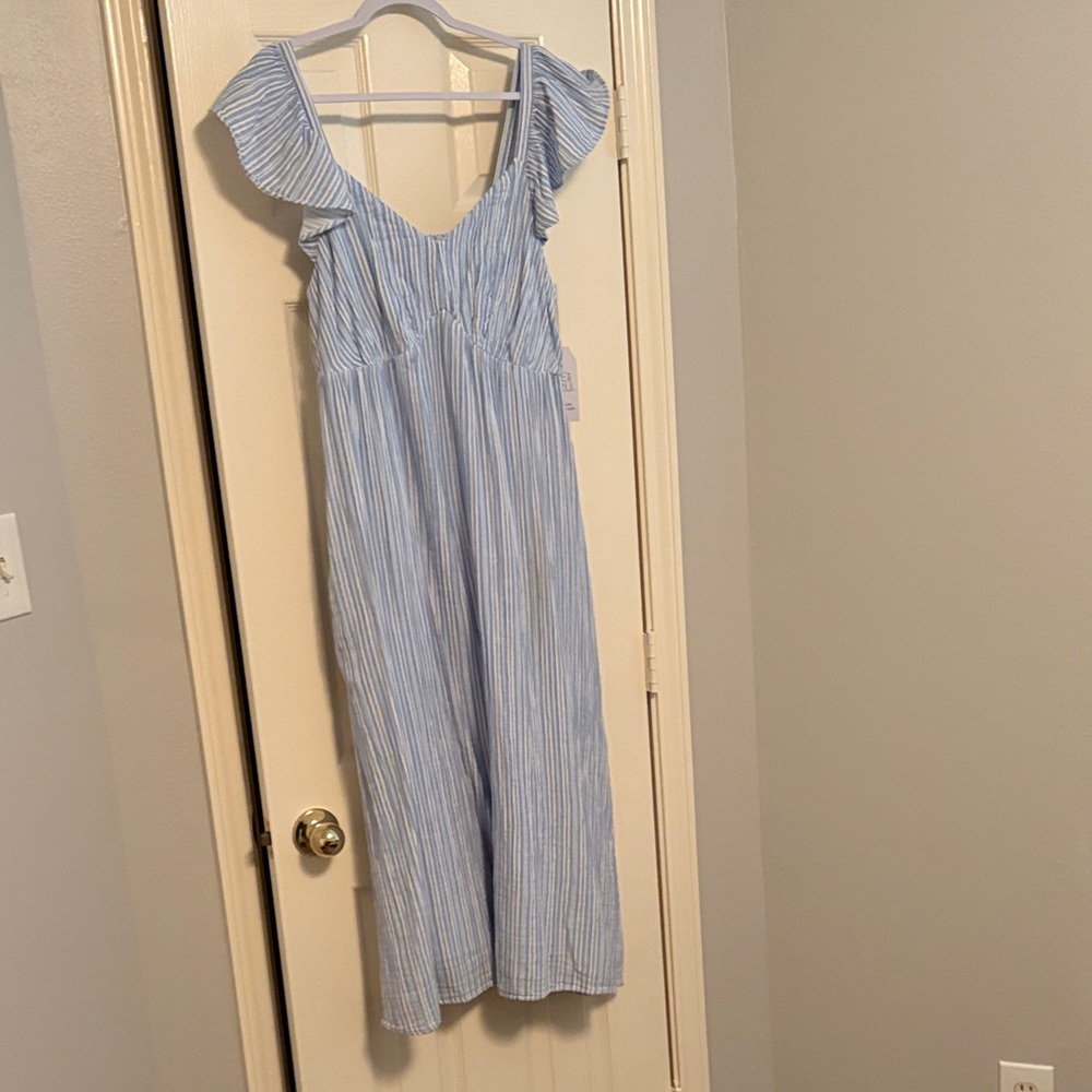 Blue Striped Ruffle Dress